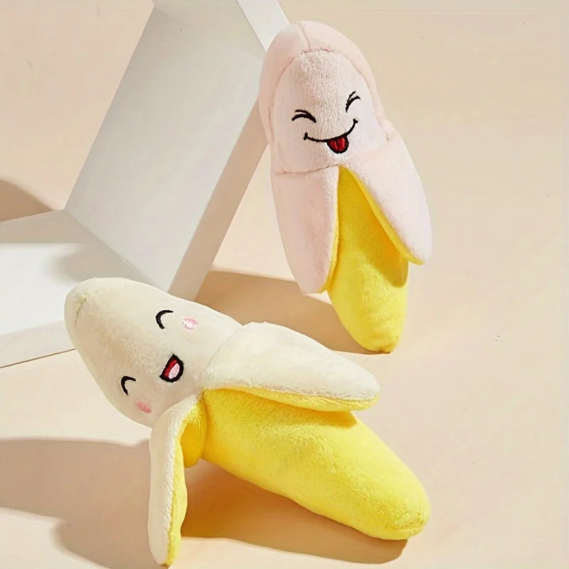 1pc Dog Toy Plush Banana Design, Durable Interactive Banana Shaped Dog Sound Toy, Cute Fruit Design Squeaky Cats&Dogs Toy
