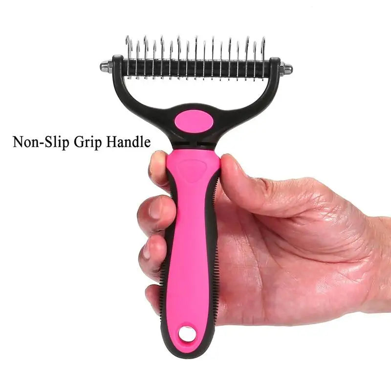 Pet Pro Grooming Tool Pet Grooming Brush, Double Sided Shedding Comb and for Dogs & Cats, Dog Grooming Rakes Tools