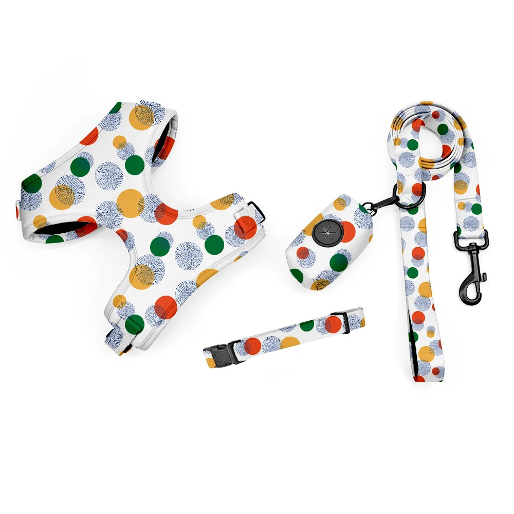 OKKPETS Printed Design Dog Harness&Collar&Leash Etc Accessories Polyester Adjustable Pet Vest Harness Set For Small Medium Large