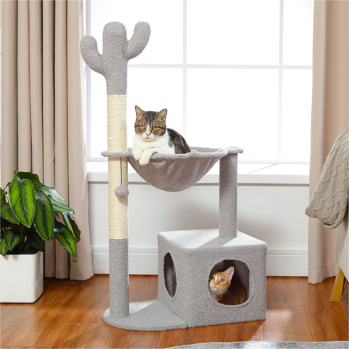 Cactus Cat Tree Small Cat Tower with Spacious Condo,Cozy Hammock,Dangling Ball,Scratching Post Cat Accessories for Indoor Cats