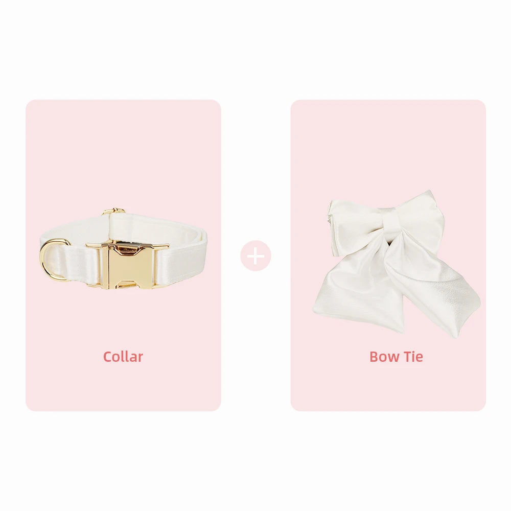 Bowtie Dog Collar Leash Harness White Unique Style Necklace with Detachable Bow Tie for Puppy Small Medium Large Dogs Wedding