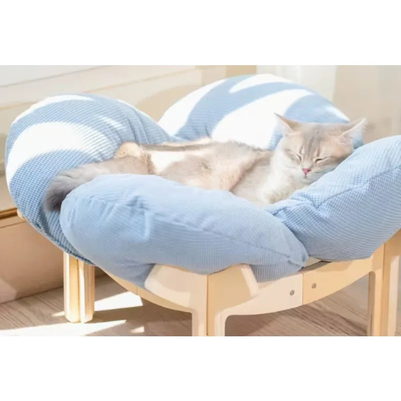 With Soft Cushion Three-Color Wooden High Leg Cat Bed - Comfortable Pet Sofa, Ideal for Cats And Small Dogs, Includes Hardware T