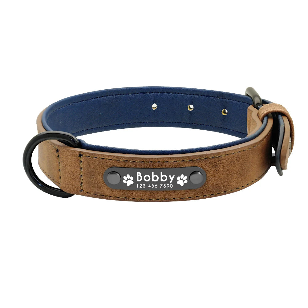 Custom Leather Dog Collar Leash Personalized Pet Collars and Leash Set Durable Leather Collar Lead for Small Medium Large Dogs