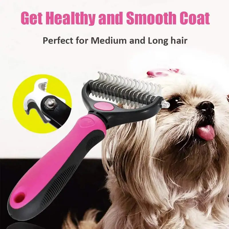 Pet Pro Grooming Tool Pet Grooming Brush, Double Sided Shedding Comb and for Dogs & Cats, Dog Grooming Rakes Tools