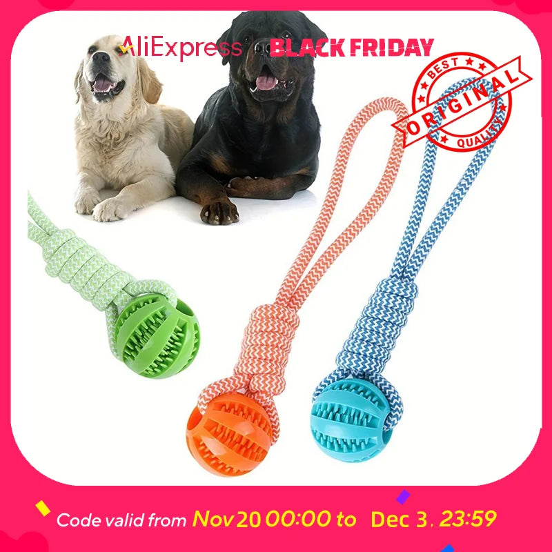Interactive Dog Toy Tug Rope, Treat Dispenser Ball, Chew Toy for Large Breeds, Durable & Dental Health (Colors Vary)