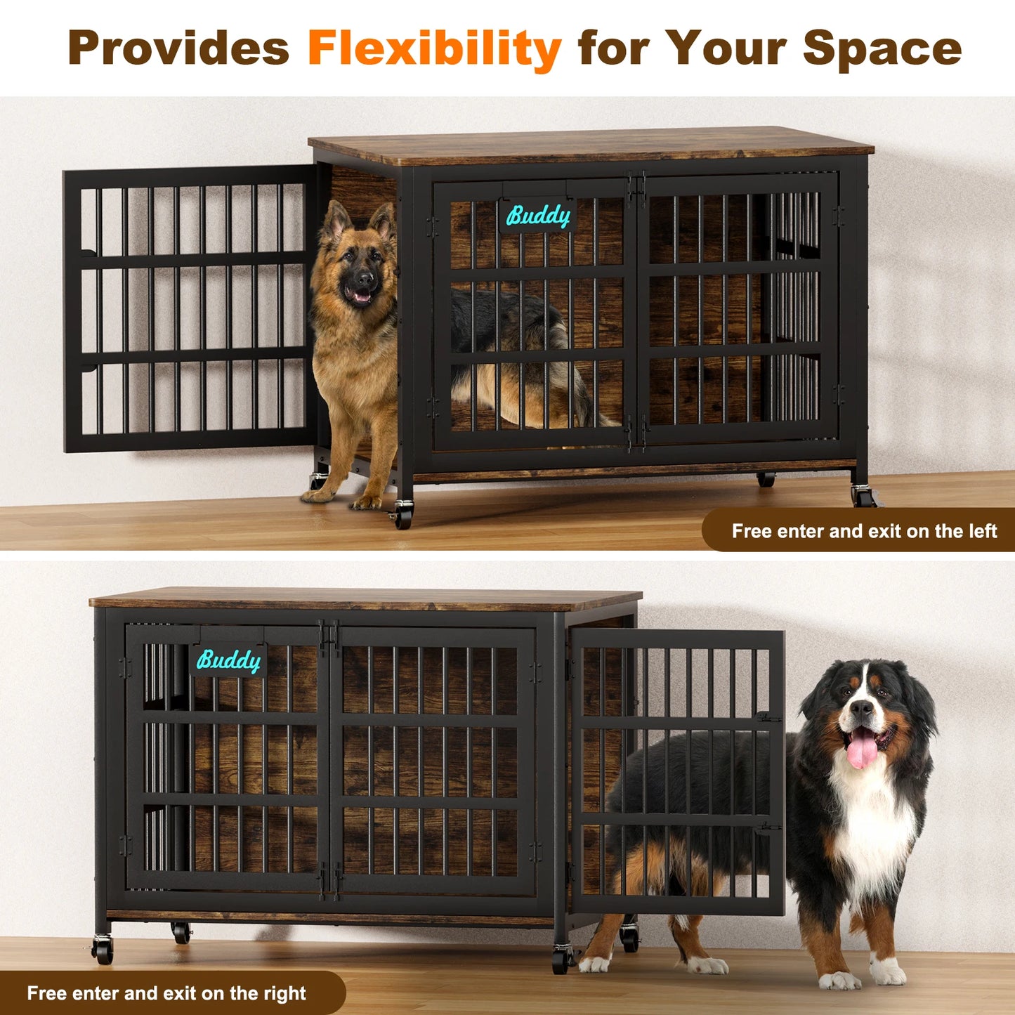 Dog Crate Furniture with Casters,Heavy Duty Dog Kennel Indoor for Large and Medium Dogs,Decorate House as TV Stand,Bedside Table