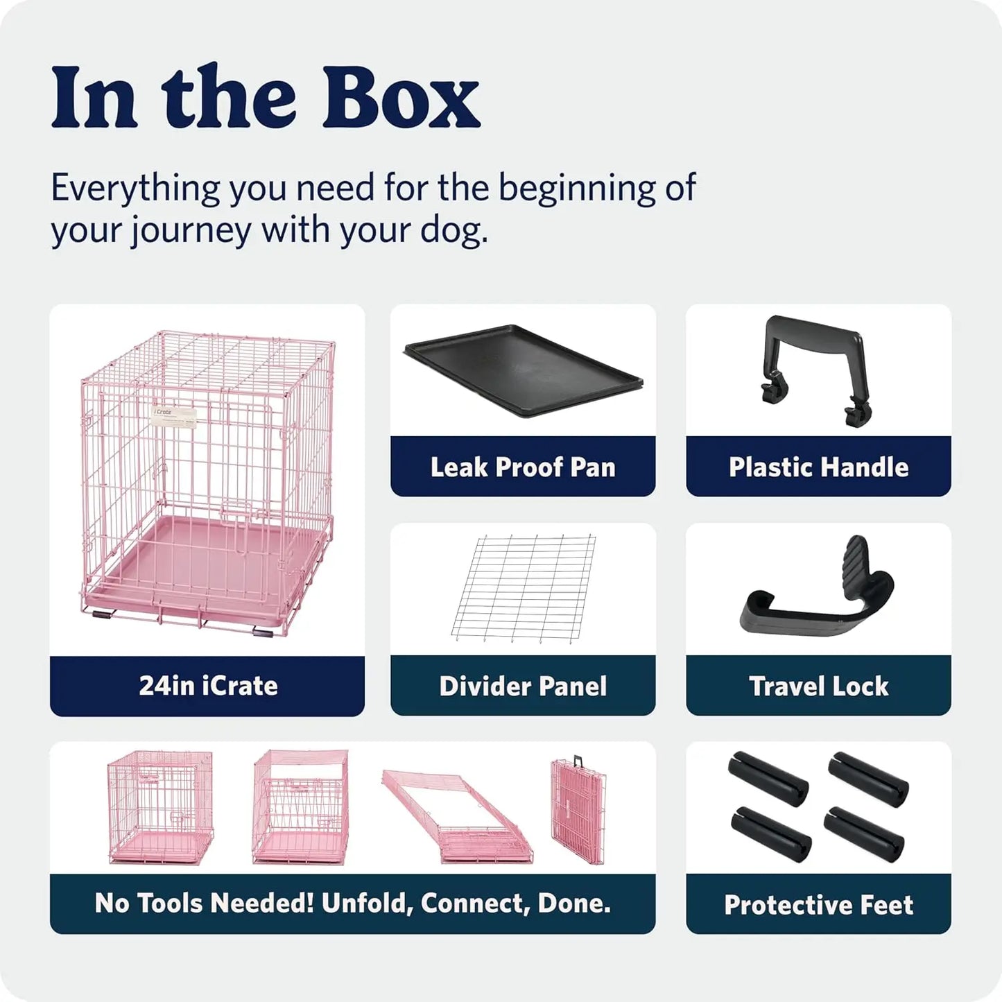 MidWest Homes for Pets 24-Inch Pink Fashion iCrate for Small Breeds, 12-20 lbs, Single Door Folding Dog Crate with Divider Panel, Leak-Proof Tray & Secure Latch, Portable, Durable & Easy to Assemble