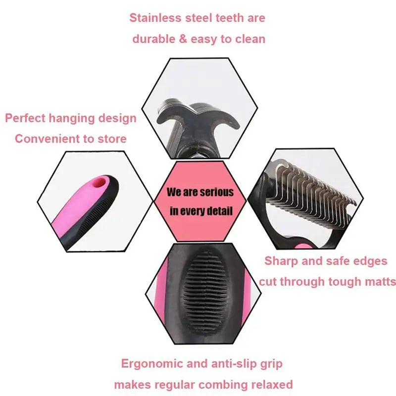 Pet Pro Grooming Tool Pet Grooming Brush, Double Sided Shedding Comb and for Dogs & Cats, Dog Grooming Rakes Tools