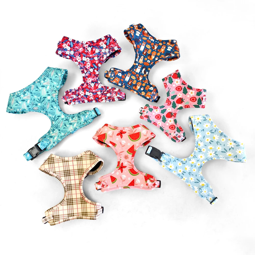 OKKPETS Printed Design Dog Harness&Collar&Leash Etc Accessories Polyester Adjustable Pet Vest Harness Set For Small Medium Large