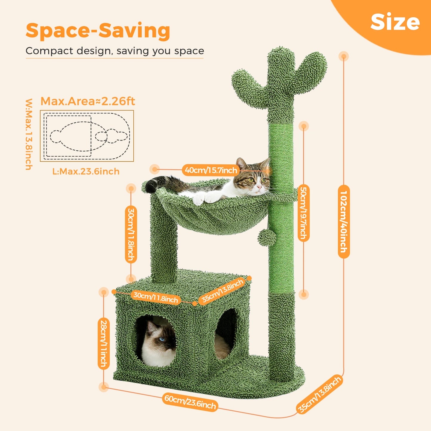 Cactus Cat Tree Small Cat Tower with Spacious Condo,Cozy Hammock,Dangling Ball,Scratching Post Cat Accessories for Indoor Cats