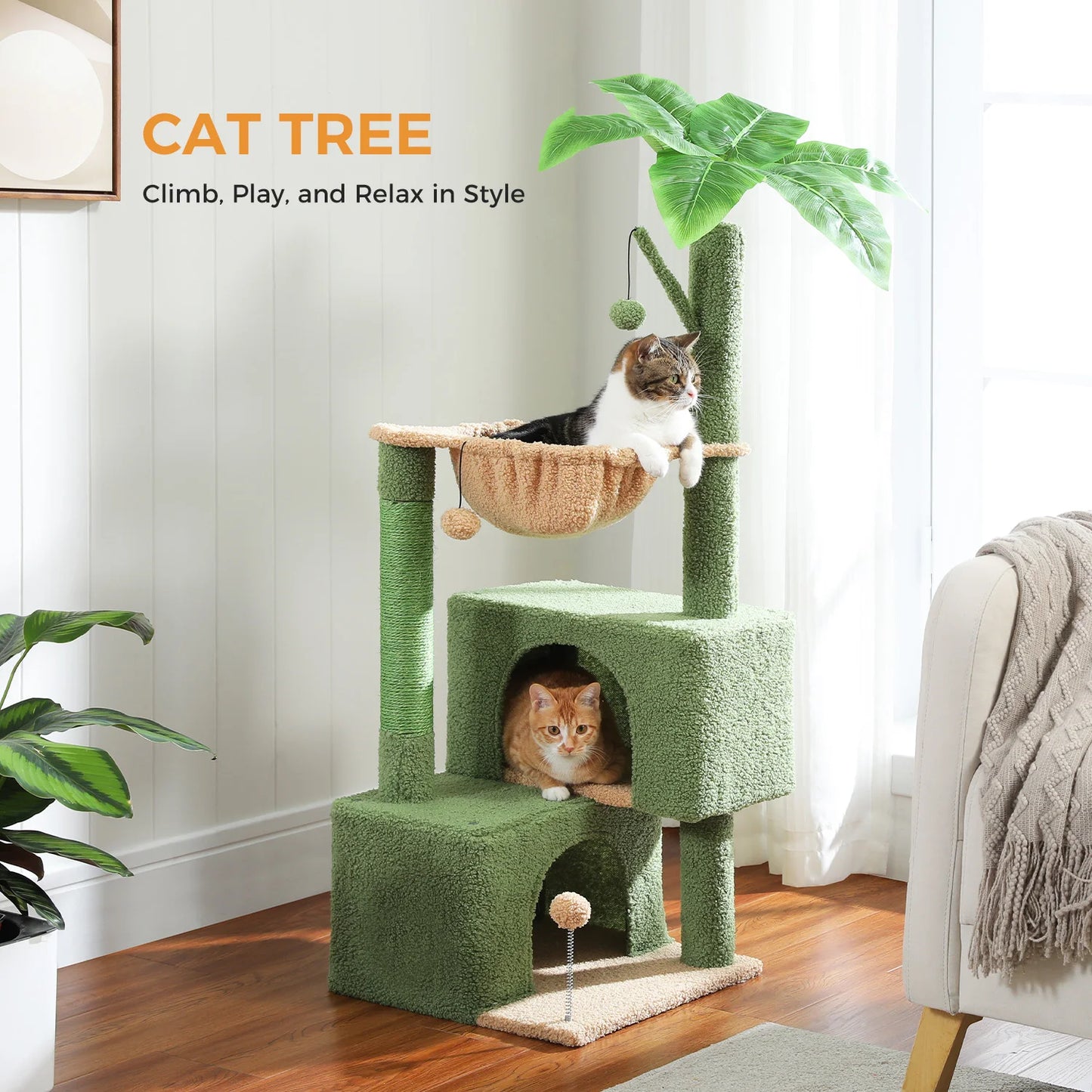 Cactus Cat Tree Small Cat Tower with Spacious Condo,Cozy Hammock,Dangling Ball,Scratching Post Cat Accessories for Indoor Cats