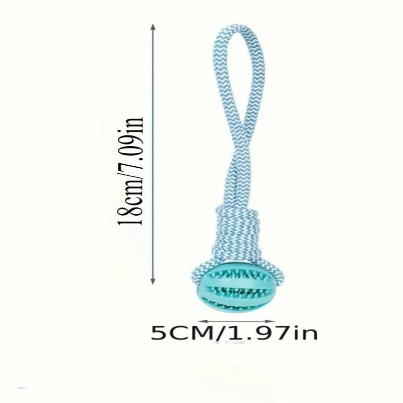 Cotton Rope & Rubber Dog Chew Ball, Treat Dispenser Toy. 18x13cm, Durable, for Boredom & Teething