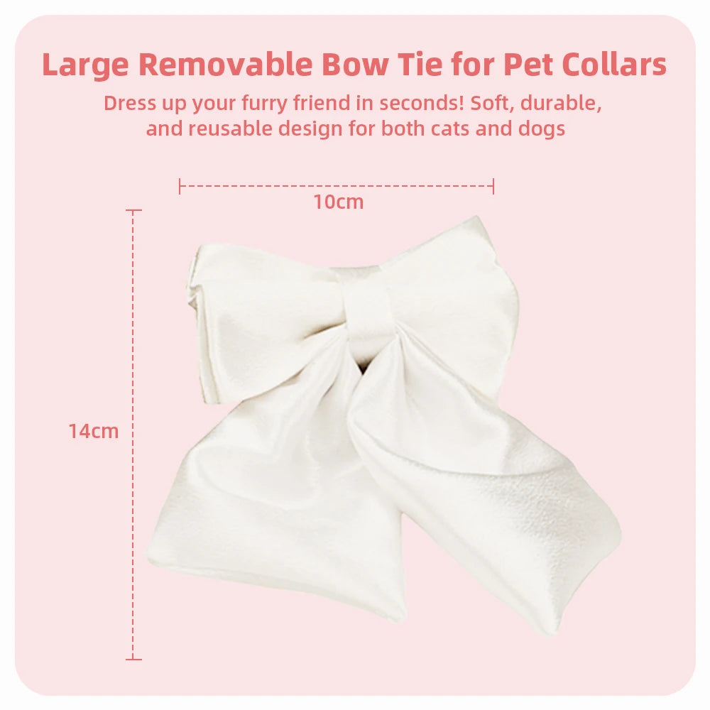Bowtie Dog Collar Leash Harness White Unique Style Necklace with Detachable Bow Tie for Puppy Small Medium Large Dogs Wedding