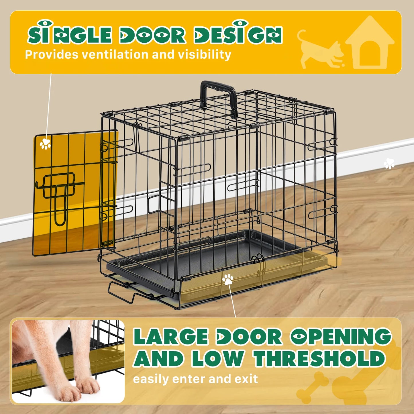 JHK 18 Inch Single Door Dog Crate Metal Pet Kennel with Secure Lock Foldable Removable Tray for Easy Cleaning Portable Puppy Cage for Small Dogs