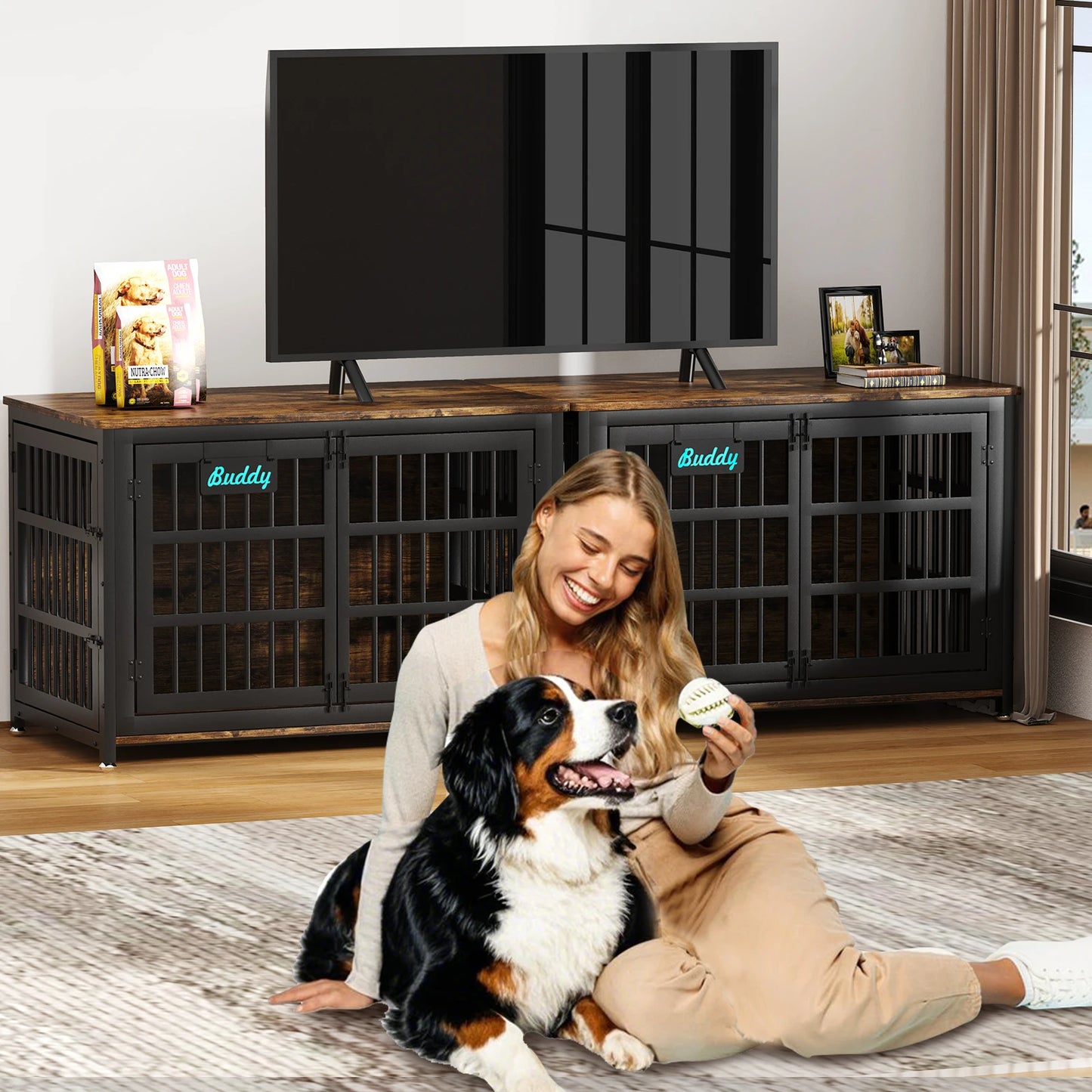 Dog Crate Furniture with Casters,Heavy Duty Dog Kennel Indoor for Large and Medium Dogs,Decorate House as TV Stand,Bedside Table