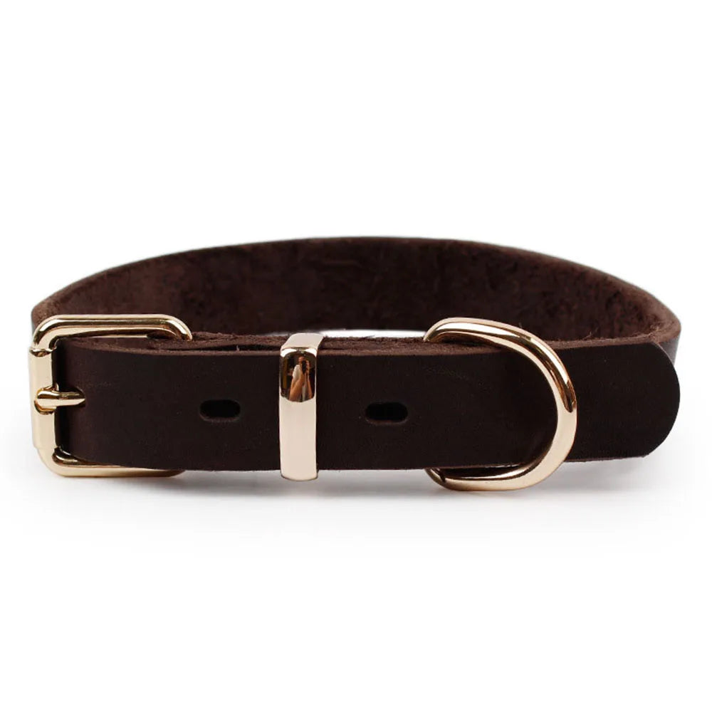 Classic Heavy Duty Dog Collar Strong Real Leather Dog Collar with Tough Rust-Proof All Metal Hardware for Puppy Large Dog Collar