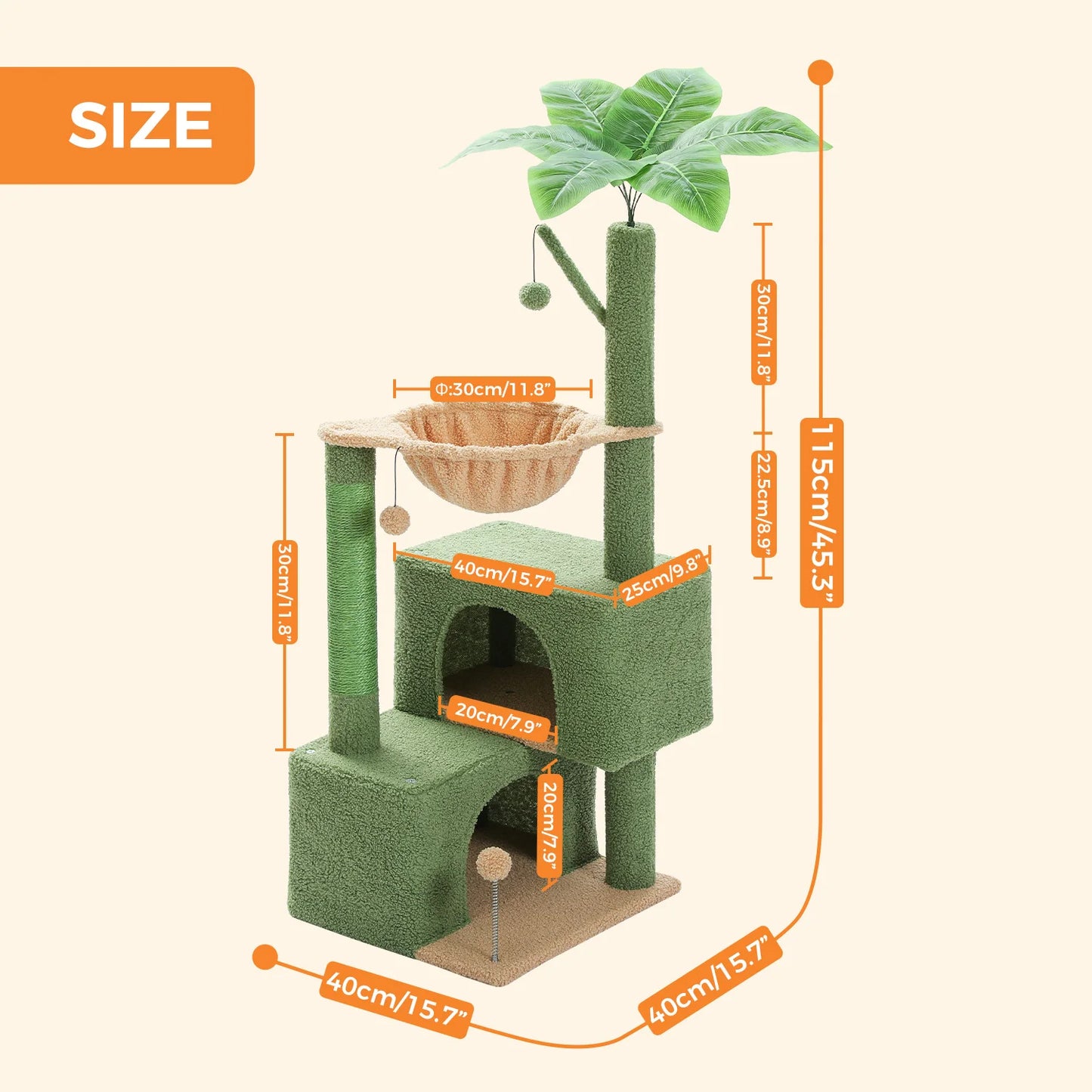 Cactus Cat Tree Small Cat Tower with Spacious Condo,Cozy Hammock,Dangling Ball,Scratching Post Cat Accessories for Indoor Cats