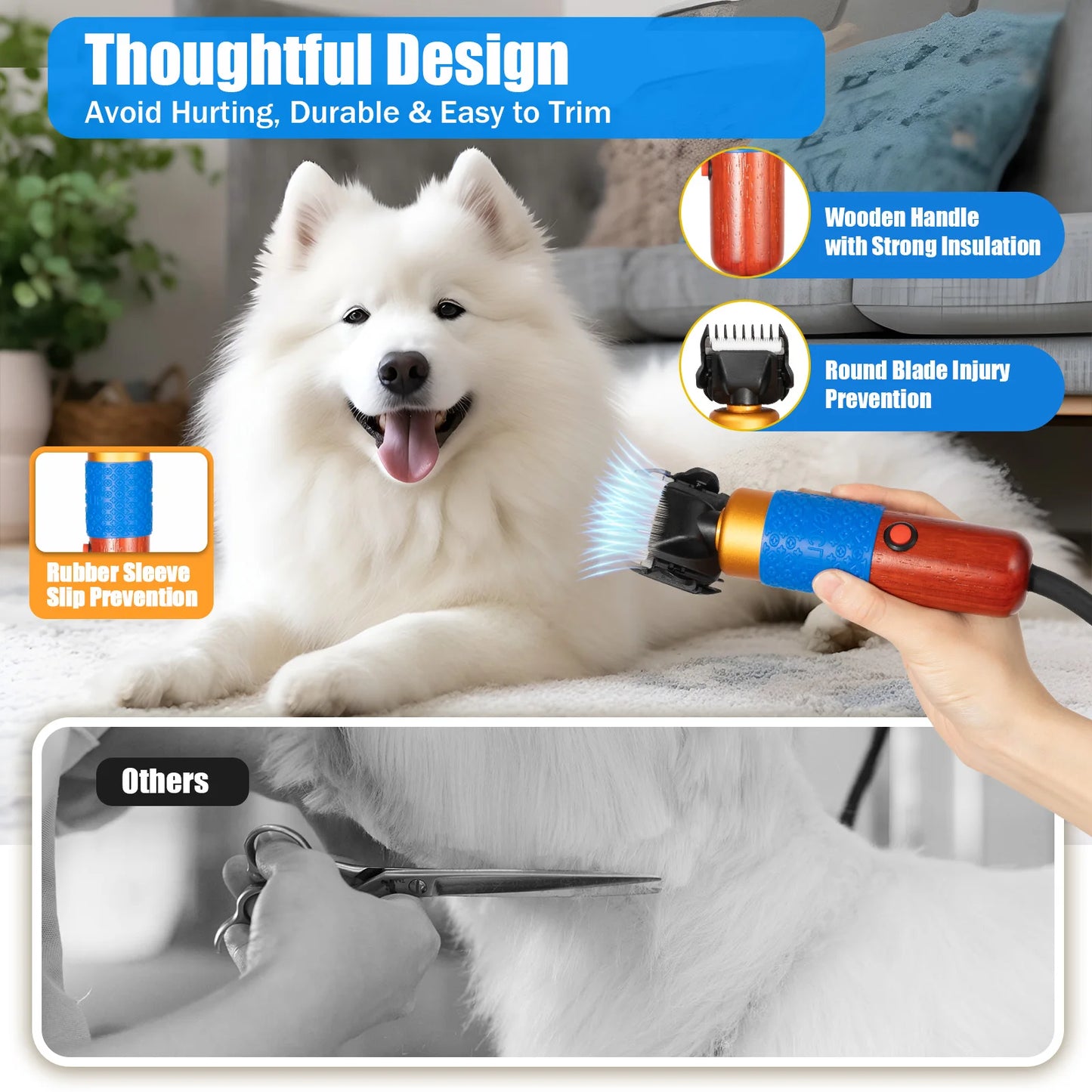 200W Plug-in Sheep Goat Shearer Low Noise Pet Hair Clipper 2000-6600rpm Electric Clipper for Dog Alpaca Rabbit and Trimming Tufted Carpets