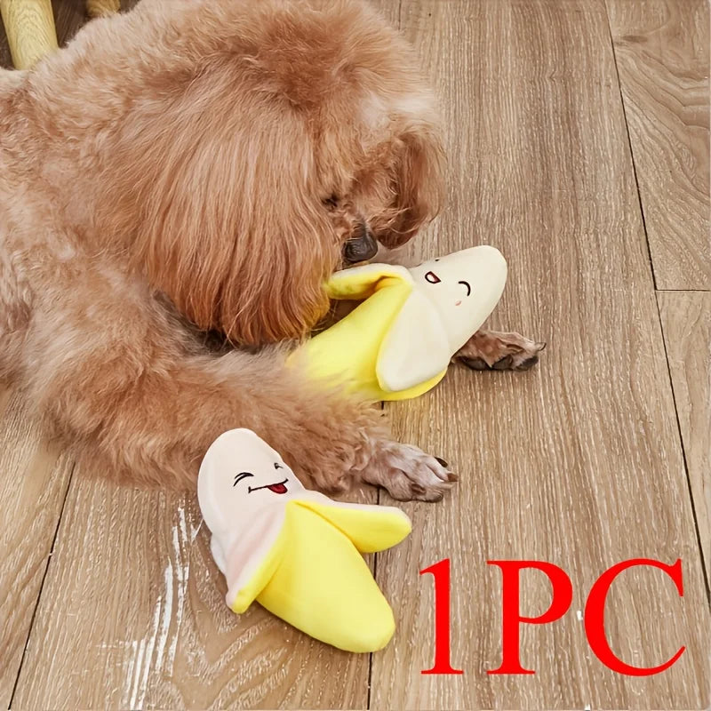 1pc Dog Toy Plush Banana Design, Durable Interactive Banana Shaped Dog Sound Toy, Cute Fruit Design Squeaky Cats&Dogs Toy