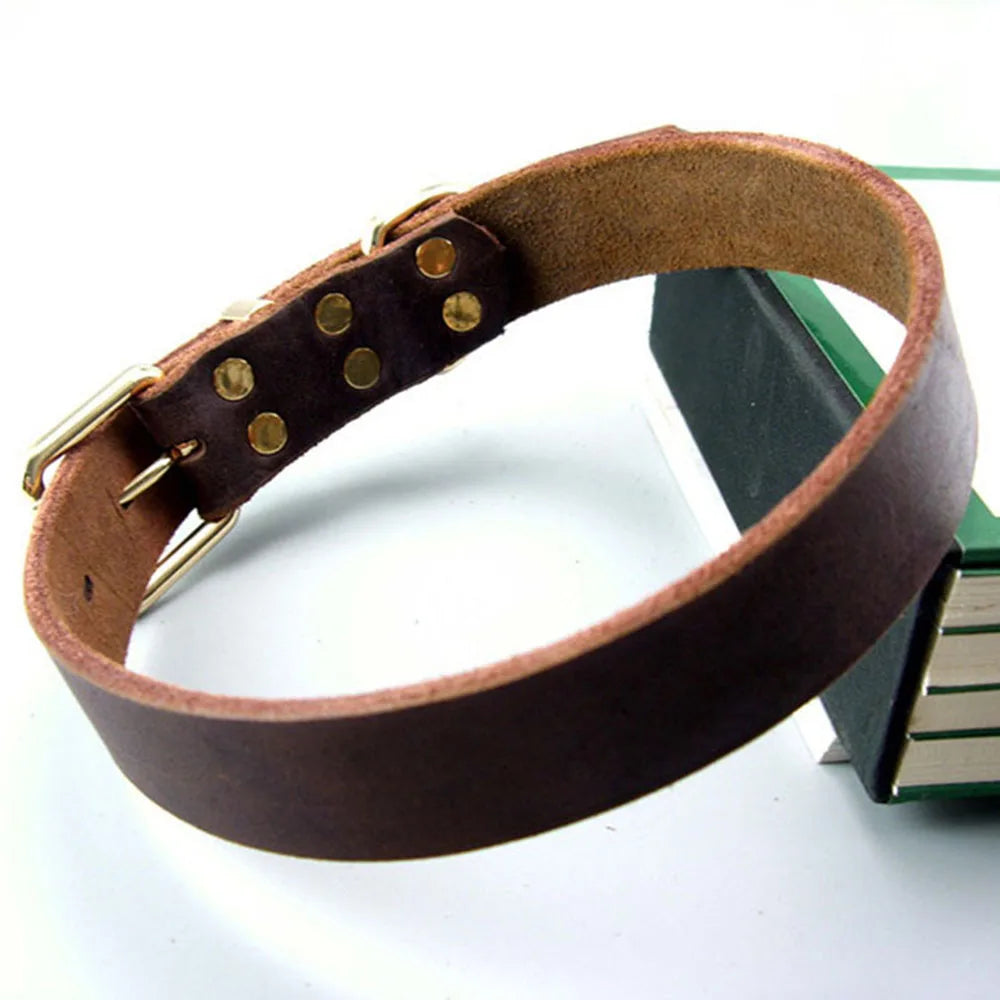 Classic Heavy Duty Dog Collar Strong Real Leather Dog Collar with Tough Rust-Proof All Metal Hardware for Puppy Large Dog Collar