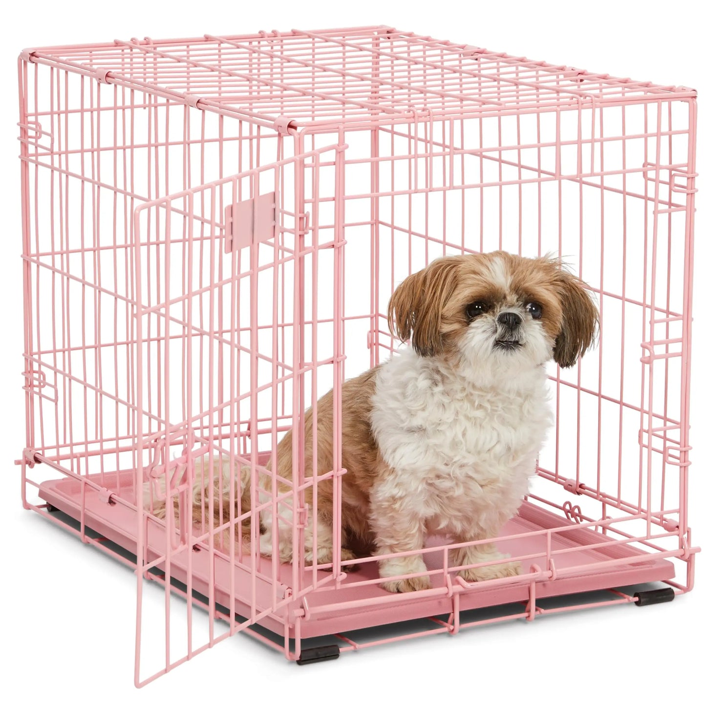 MidWest Homes for Pets 24-Inch Pink Fashion iCrate for Small Breeds, 12-20 lbs, Single Door Folding Dog Crate with Divider Panel, Leak-Proof Tray & Secure Latch, Portable, Durable & Easy to Assemble