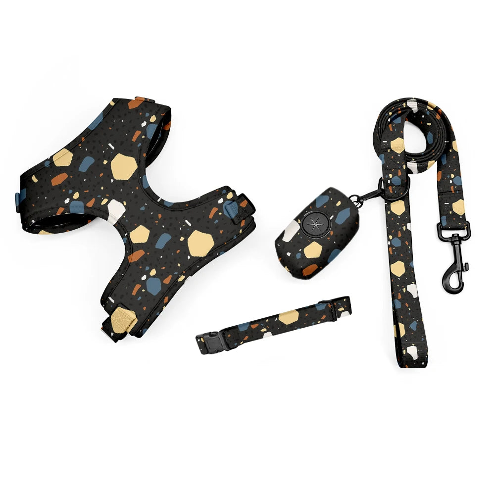 OKKPETS Printed Design Dog Harness&Collar&Leash Etc Accessories Polyester Adjustable Pet Vest Harness Set For Small Medium Large