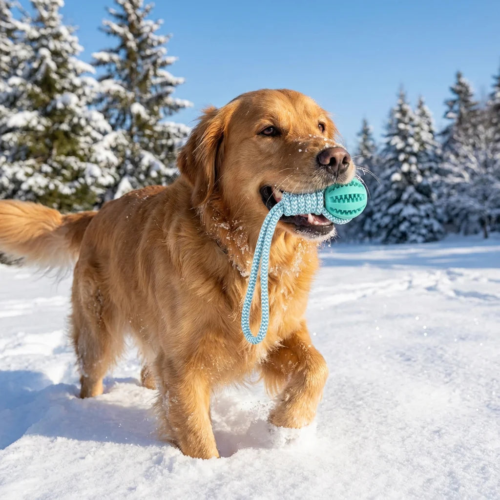 Cotton Rope & Rubber Dog Chew Ball, Treat Dispenser Toy. 18x13cm, Durable, for Boredom & Teething