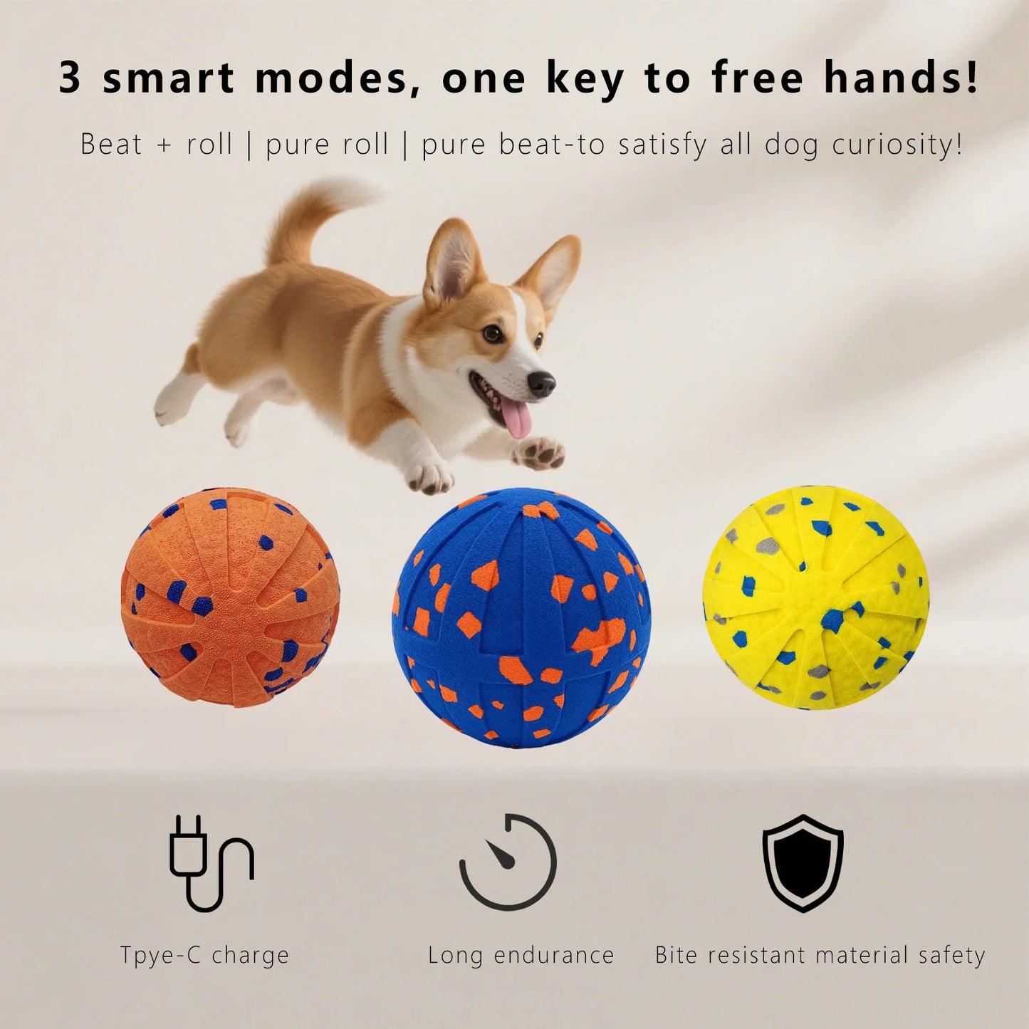 Interactive Dog Toys Dog Ball Automatic Moving Dog Ball Bouncing and Rotating Smart Ball for Small/Medium/Large Dogs Durable 3